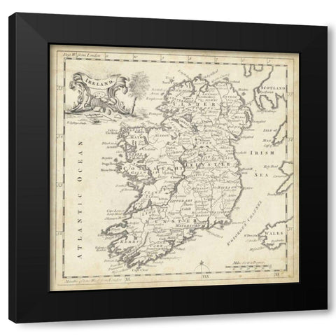 Map of Ireland Black Modern Wood Framed Art Print with Double Matting by Jeffreys, T.