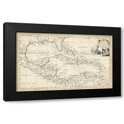 Map of West Indies Black Modern Wood Framed Art Print by Jeffreys, T.