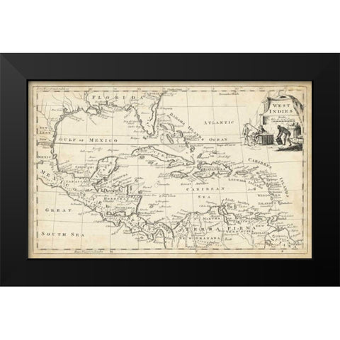 Map of West Indies Black Modern Wood Framed Art Print by Jeffreys, T.