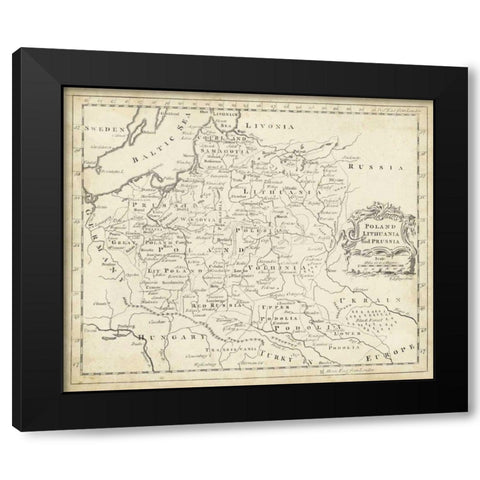 Map of Poland Black Modern Wood Framed Art Print with Double Matting by Jeffreys, T.