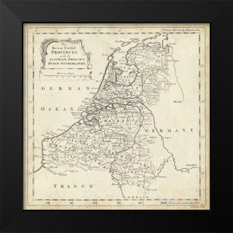 Map of Netherlands Black Modern Wood Framed Art Print by Jeffreys, T.