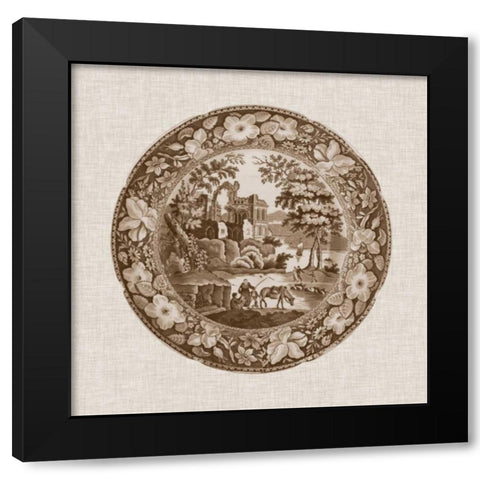 Sepia Transferware I Black Modern Wood Framed Art Print with Double Matting by Vision Studio