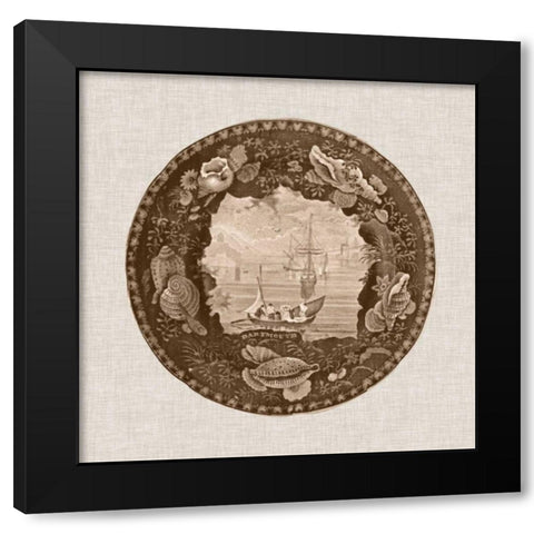 Sepia Transferware III Black Modern Wood Framed Art Print with Double Matting by Vision Studio