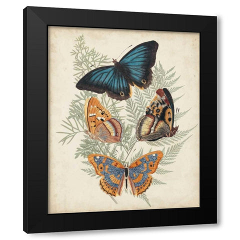 Butterflies and Ferns V Black Modern Wood Framed Art Print with Double Matting by Vision Studio