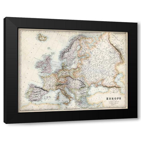 Pastel Map of Europe Black Modern Wood Framed Art Print by Swanston, G.H.