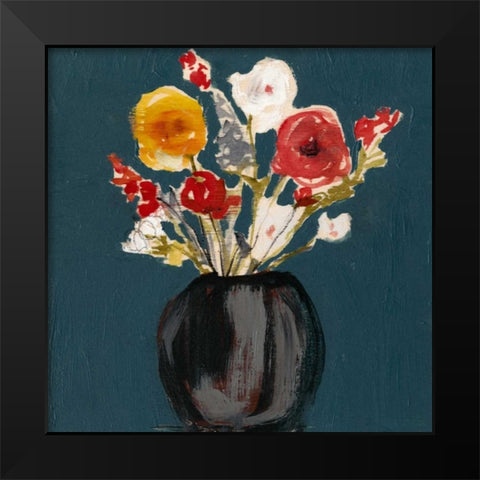 Bouquet on Teal I Black Modern Wood Framed Art Print by Goldberger, Jennifer