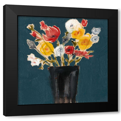 Bouquet on Teal II Black Modern Wood Framed Art Print with Double Matting by Goldberger, Jennifer