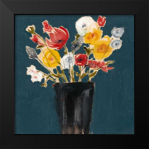 Bouquet on Teal II Black Modern Wood Framed Art Print by Goldberger, Jennifer