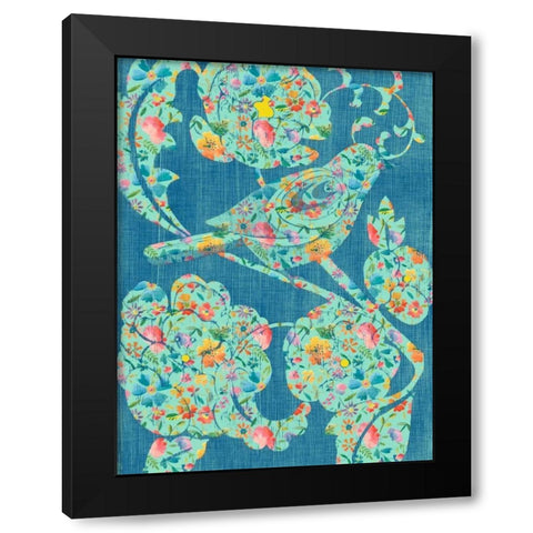 Floral Birds I Black Modern Wood Framed Art Print with Double Matting by Zarris, Chariklia