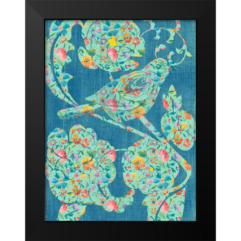 Floral Birds I Black Modern Wood Framed Art Print by Zarris, Chariklia