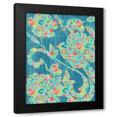 Floral Birds II Black Modern Wood Framed Art Print with Double Matting by Zarris, Chariklia