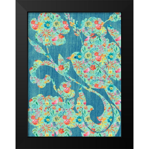 Floral Birds II Black Modern Wood Framed Art Print by Zarris, Chariklia