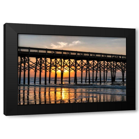 Pier Reflections II Black Modern Wood Framed Art Print with Double Matting by Head, Danny