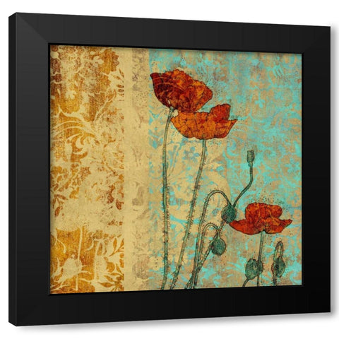 Poppies and Damask I Black Modern Wood Framed Art Print with Double Matting by Montillio, Louise