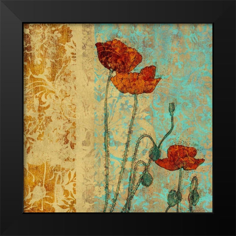 Poppies and Damask I Black Modern Wood Framed Art Print by Montillio, Louise