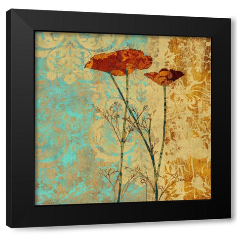 Poppies and Damask II Black Modern Wood Framed Art Print with Double Matting by Montillio, Louise