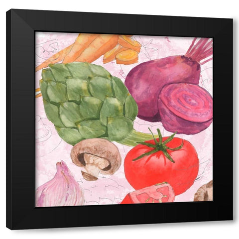 Veggie Medley I Black Modern Wood Framed Art Print with Double Matting by Mark, Leslie