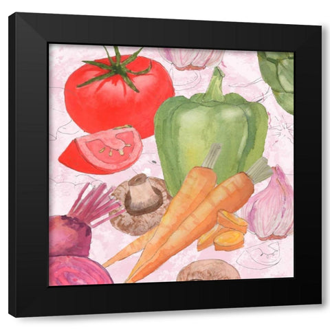 Veggie Medley II Black Modern Wood Framed Art Print with Double Matting by Mark, Leslie