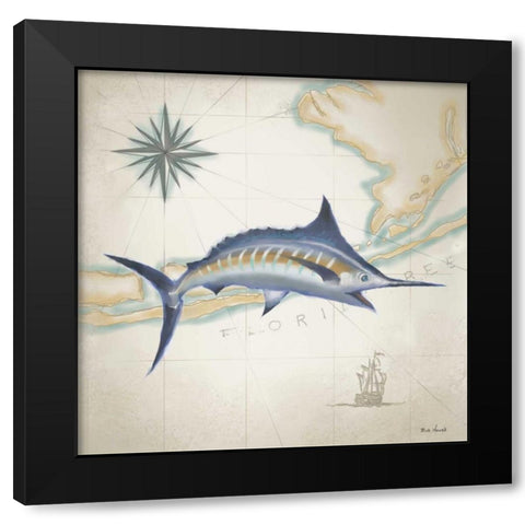 Sailfish Map I Black Modern Wood Framed Art Print by Novak, Rick