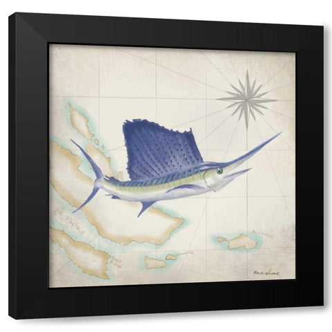 Sailfish Map II Black Modern Wood Framed Art Print by Novak, Rick