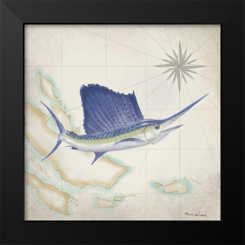 Sailfish Map II Black Modern Wood Framed Art Print by Novak, Rick