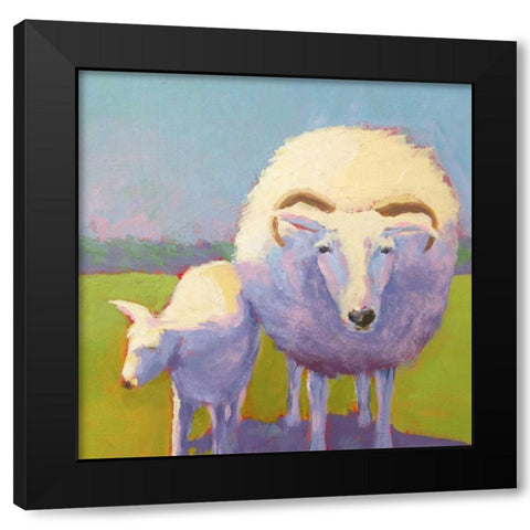 Sheep Pals II Black Modern Wood Framed Art Print with Double Matting by Young, Carol