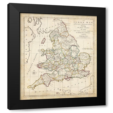 Towns, Castles and Abbeys in England and Wales Black Modern Wood Framed Art Print with Double Matting by Unknown