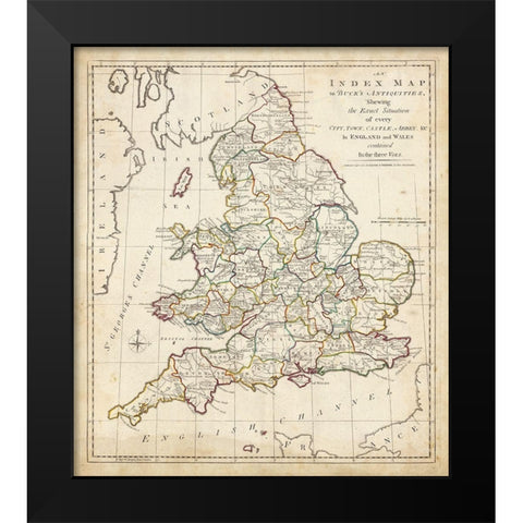 Towns, Castles and Abbeys in England and Wales Black Modern Wood Framed Art Print by Unknown