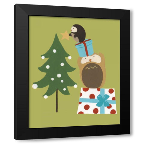 Happy Owlidays VI Black Modern Wood Framed Art Print by Vess, June Erica