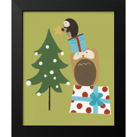Happy Owlidays VI Black Modern Wood Framed Art Print by Vess, June Erica