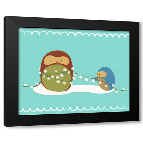 Happy Owlidays VII Black Modern Wood Framed Art Print by Vess, June Erica