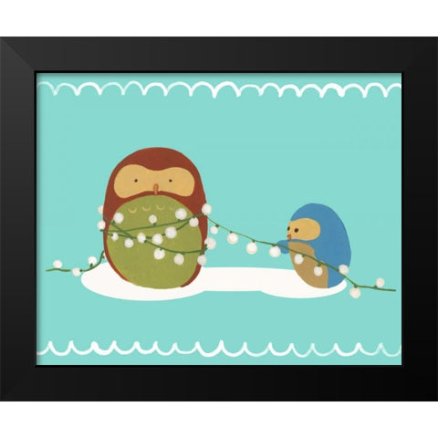 Happy Owlidays VII Black Modern Wood Framed Art Print by Vess, June Erica