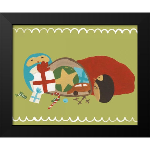 Happy Owlidays X Black Modern Wood Framed Art Print by Vess, June Erica