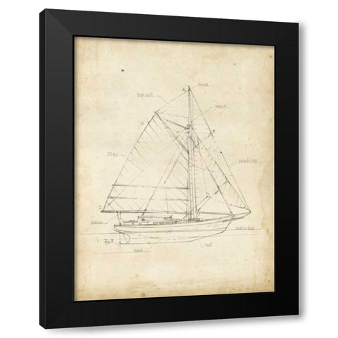 Sailboat Blueprint III Black Modern Wood Framed Art Print with Double Matting by Harper, Ethan