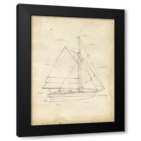 Sailboat Blueprint III Black Modern Wood Framed Art Print by Harper, Ethan
