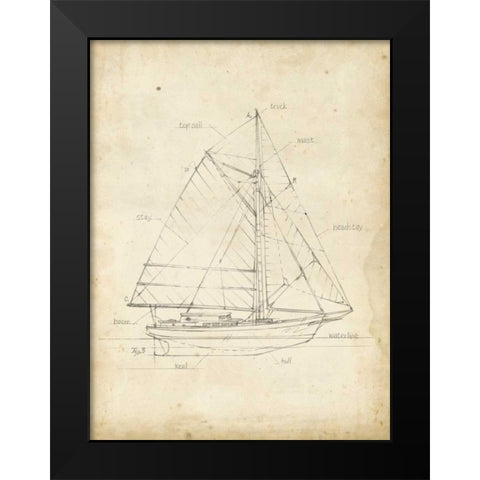 Sailboat Blueprint III Black Modern Wood Framed Art Print by Harper, Ethan