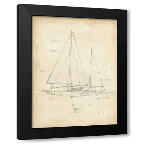 Sailboat Blueprint IV Black Modern Wood Framed Art Print with Double Matting by Harper, Ethan