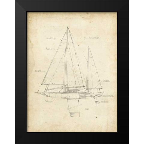Sailboat Blueprint IV Black Modern Wood Framed Art Print by Harper, Ethan