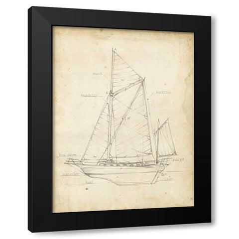 Sailboat Blueprint V Black Modern Wood Framed Art Print with Double Matting by Harper, Ethan