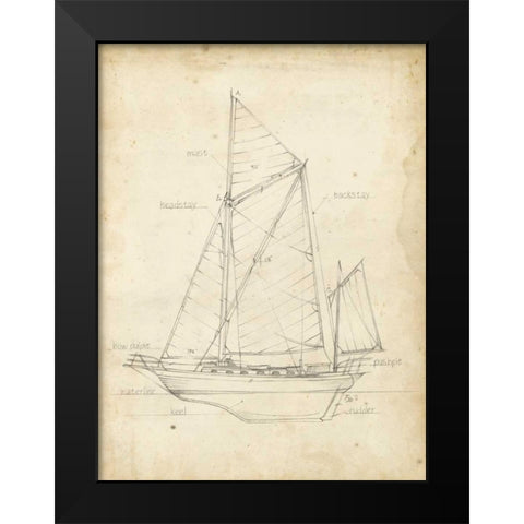 Sailboat Blueprint V Black Modern Wood Framed Art Print by Harper, Ethan