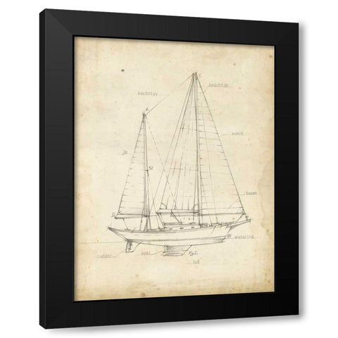 Sailboat Blueprint VI Black Modern Wood Framed Art Print with Double Matting by Harper, Ethan