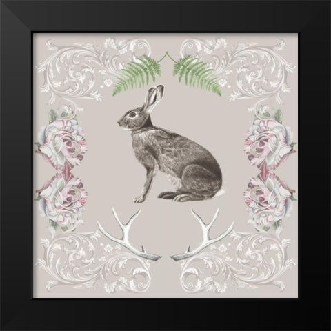 Hare and Antlers I Black Modern Wood Framed Art Print by McCavitt, Naomi