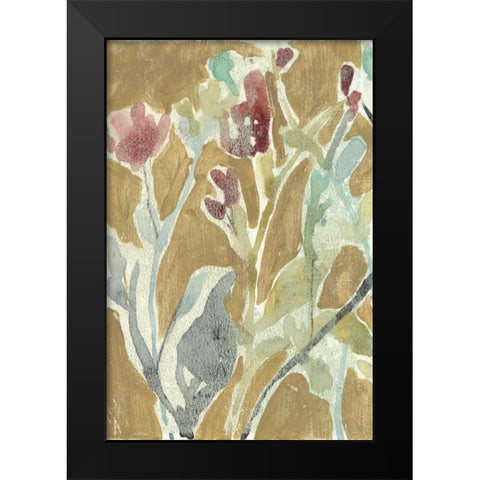 Flowers on Ochre I Black Modern Wood Framed Art Print by Goldberger, Jennifer