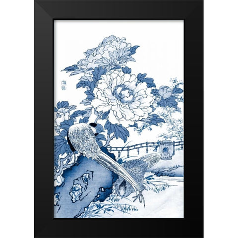 Blue and White Asian Garden II Black Modern Wood Framed Art Print by Vision Studio