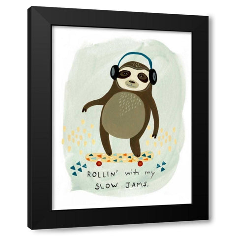 Hipster Sloth II Black Modern Wood Framed Art Print by Vess, June Erica