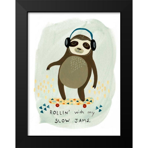 Hipster Sloth II Black Modern Wood Framed Art Print by Vess, June Erica