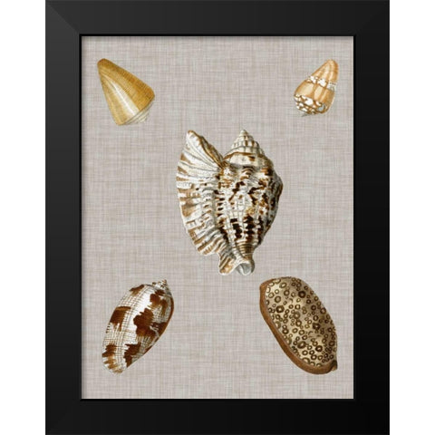 Shells on Linen I Black Modern Wood Framed Art Print by Vision Studio