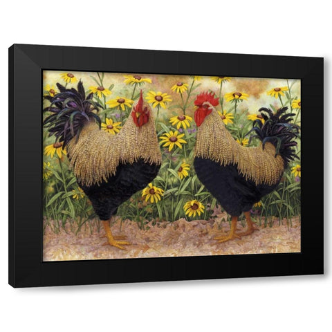 Roosters en Place III Black Modern Wood Framed Art Print with Double Matting by Matcham, Marcia