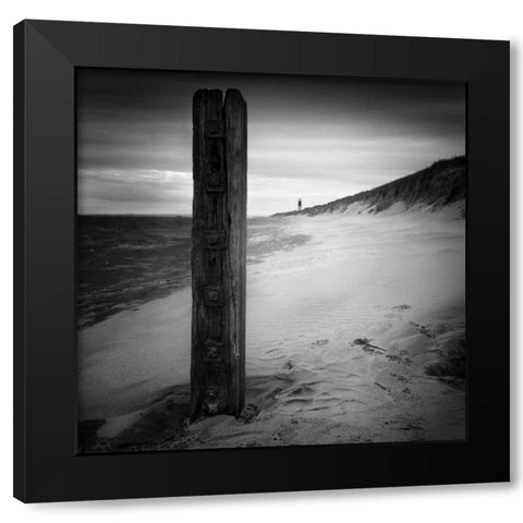 Post and Lighthouse Black Modern Wood Framed Art Print with Double Matting by Henson, Martin