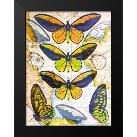 Butterfly Map I Black Modern Wood Framed Art Print by Butler, John